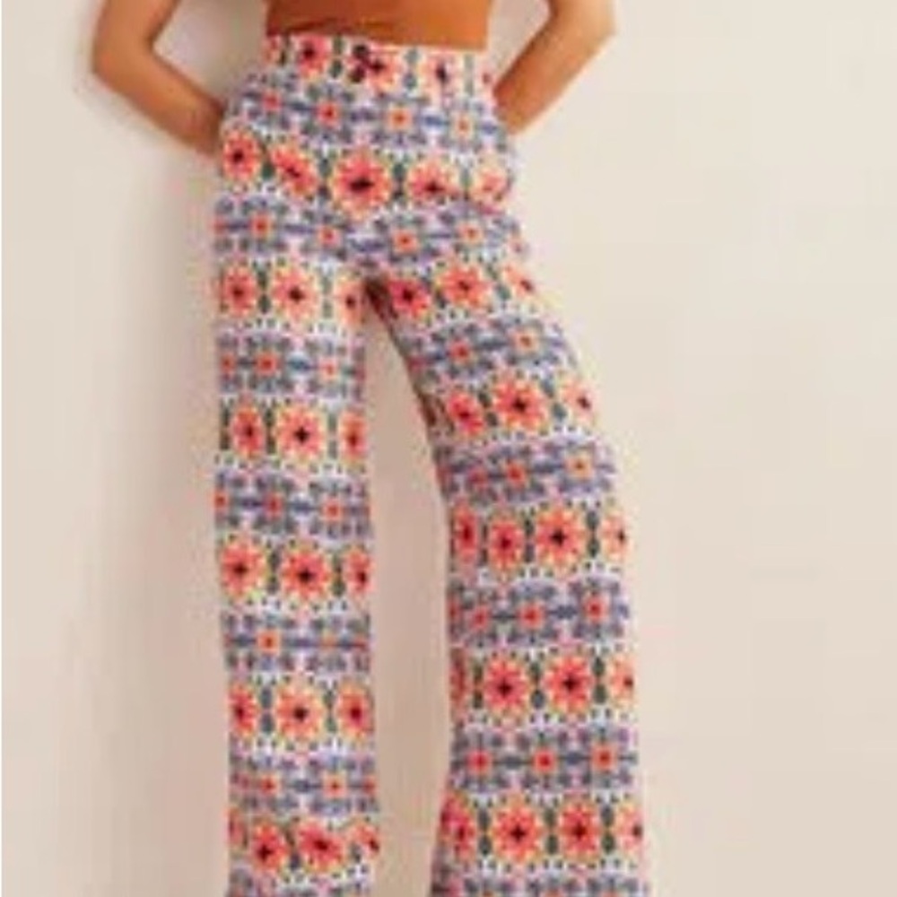 Boden linen pants NWT 8 wide leg trouser Floral Geo Multicolor, gorgeous print